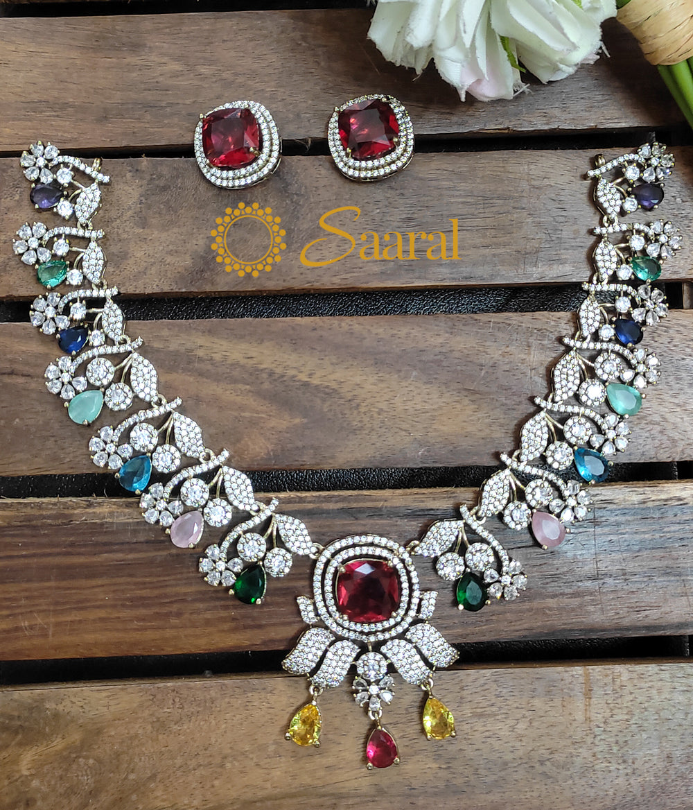 Floral white stone necklace set