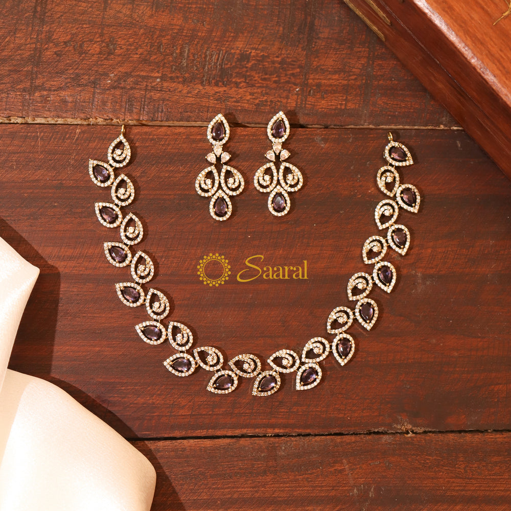 ELEGANT AD STONE NECKSET(purple and white)