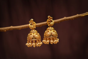 Traditional Red stone Peacock Jhumka