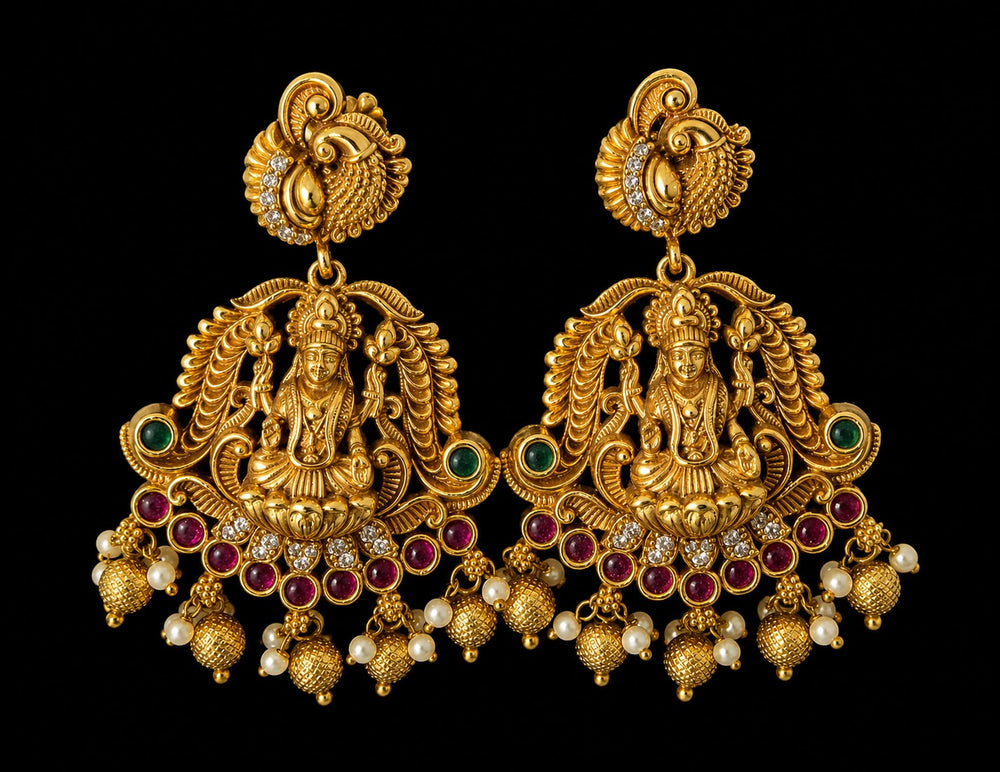 Heavy Bridal Earring with Lakhmi Idol